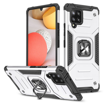 Husa Wozinsky Ring Armor Kickstand Tough Rugged Cover pentru Samsung Galaxy A42 5G Argintiu