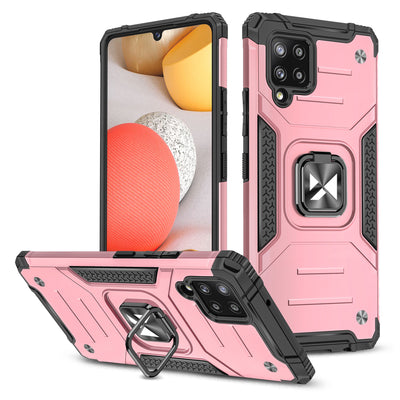 Husa Wozinsky Ring Armor Kickstand Tough Rugged Cover pentru Samsung Galaxy A42 5G Roz