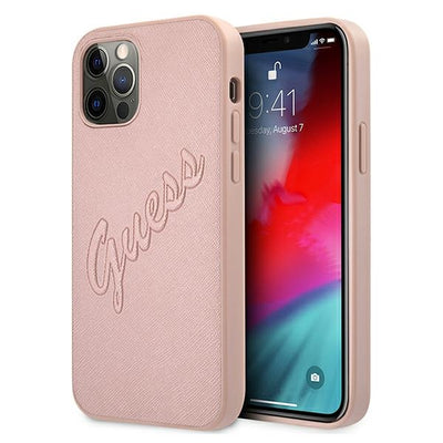 Husa Guess iPhone 12 Pro Max 6.7" Roz/Roz Hardcase Saffiano Vintage Script