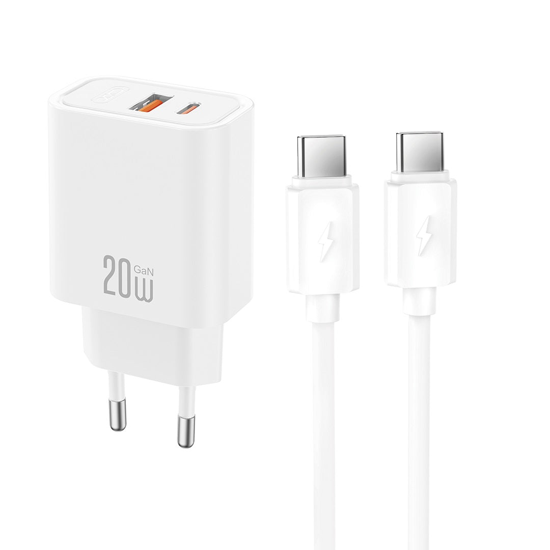 Cablu XO Incarcator priza Ce40 PD 20W 1x Usb-c 1x USB Alb + Usb-c - Usb-c