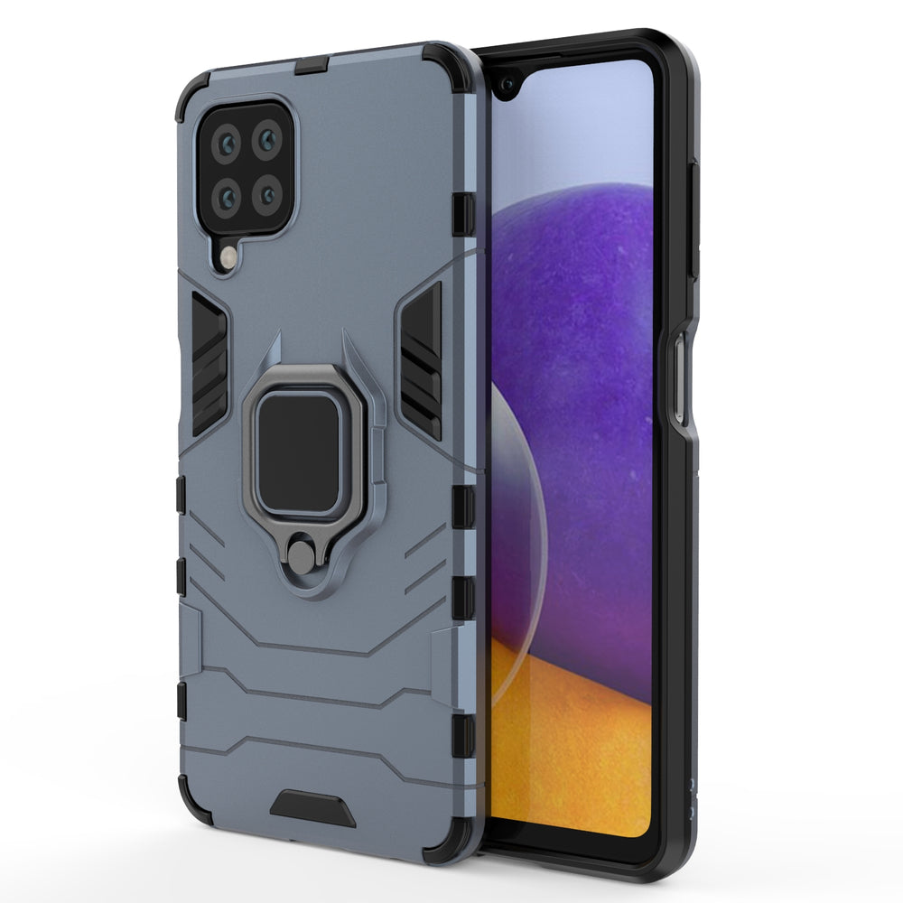 Husa Ring Armor Kickstand Tough Rugged Cover pentru Samsung Galaxy A22 4G Albastru