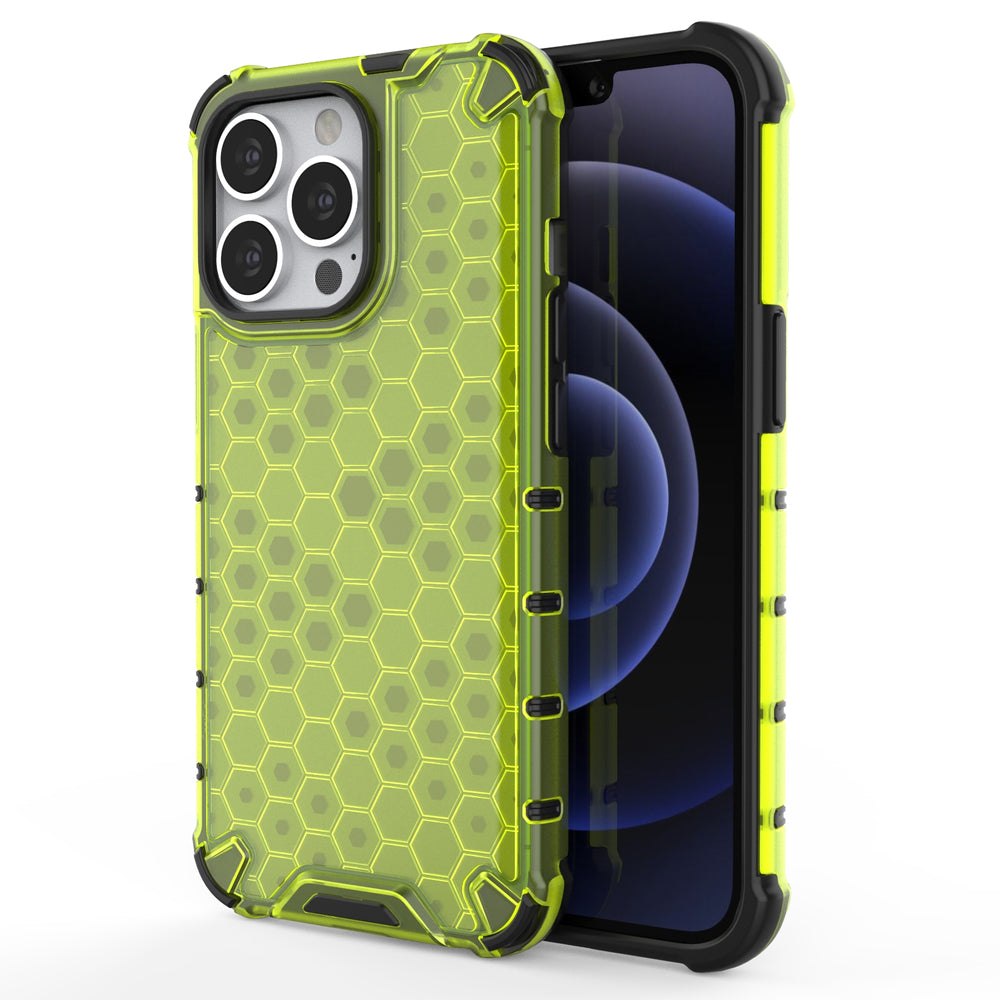 Husa Honeycomb Armor Cover cu TPU Bumper pentru iPhone 13 Pro Verde