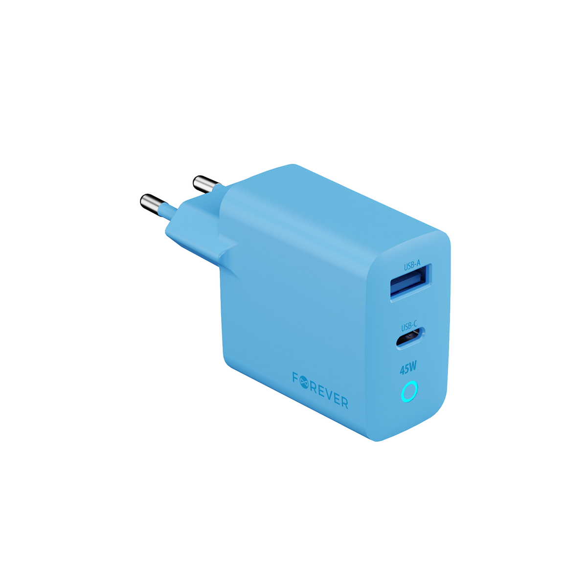 Incarcator Forever Gan PD QC 1x Usb-c 1x USB 45W Sky Albastru