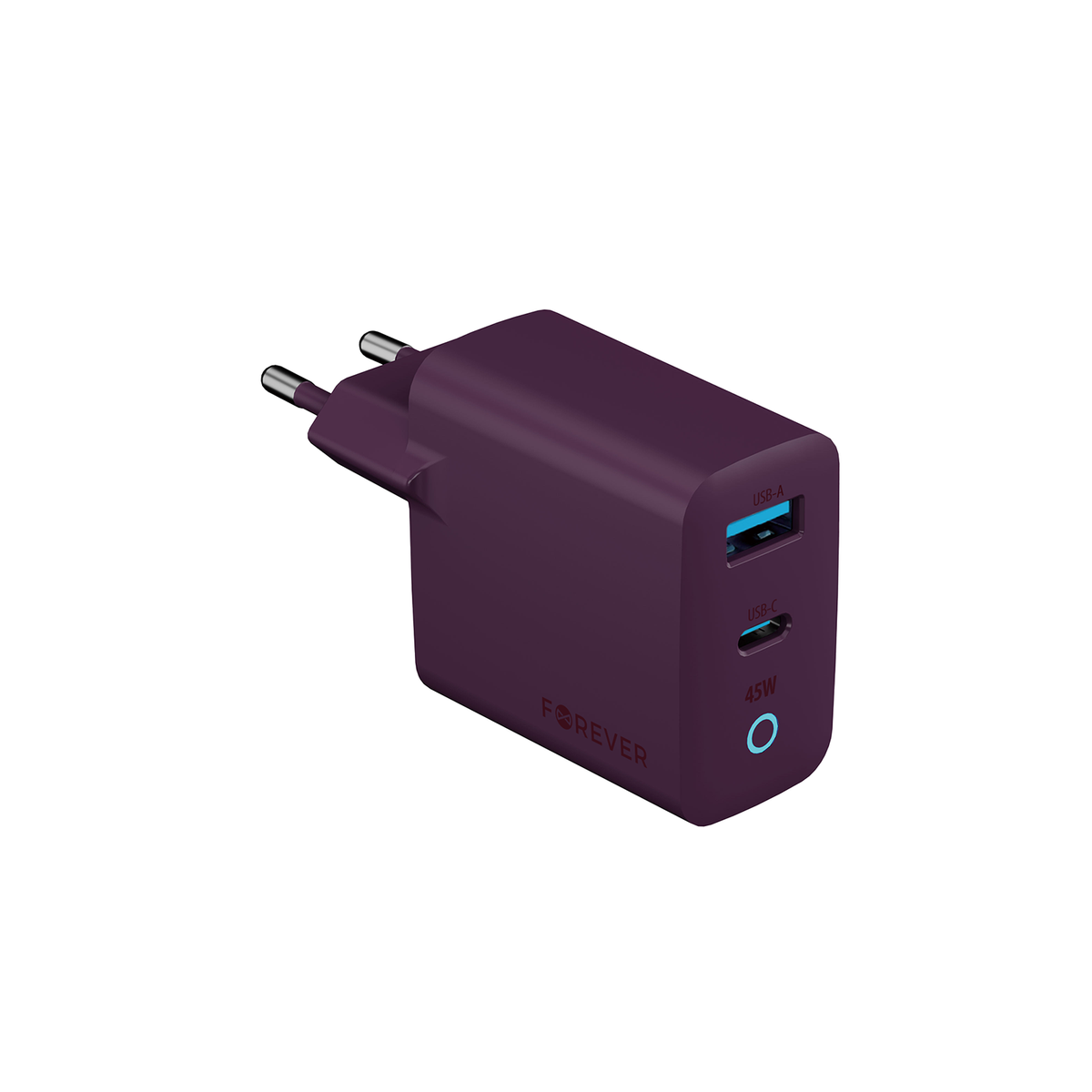 Incarcator Forever Gan PD QC 1x Usb-c 1x USB 45W Cherry inchis