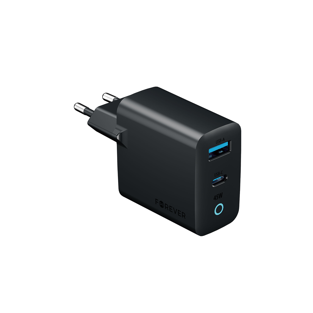 Incarcator Forever Gan PD QC 1x Usb-c 1x USB 45W Gri inchis