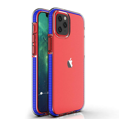 Husa Spring Transparent TPU Gel Protective Cover cu Colorful Frame pentru iPhone 13 Mini Albastru inchis
