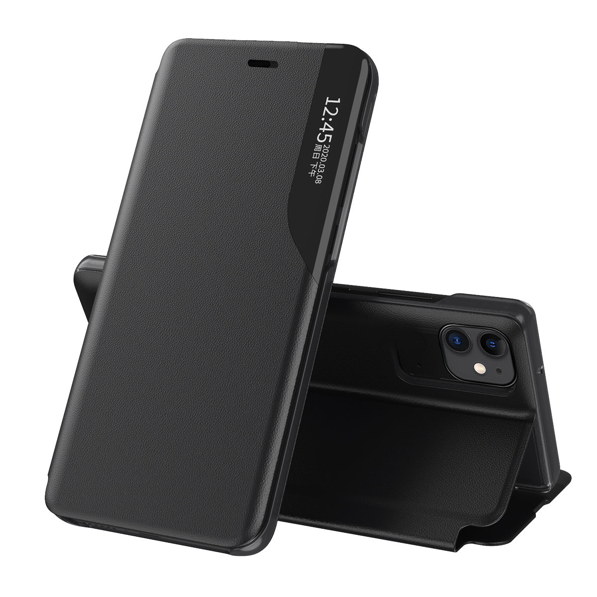 Husa Eco Leather View Elegant Bookcase Type cu Kickstand pentru iPhone 13 Pro Max Negru