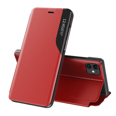 Husa Eco Leather View Elegant Bookcase Type cu Kickstand pentru iPhone 13 Pro Max Rosu