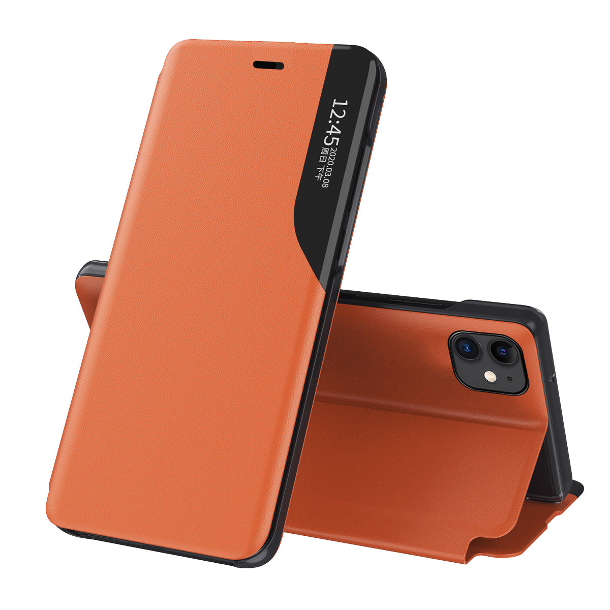 Husa Eco Leather View Elegant Bookcase Type cu Kickstand pentru iPhone 13 Pro Portocaliu