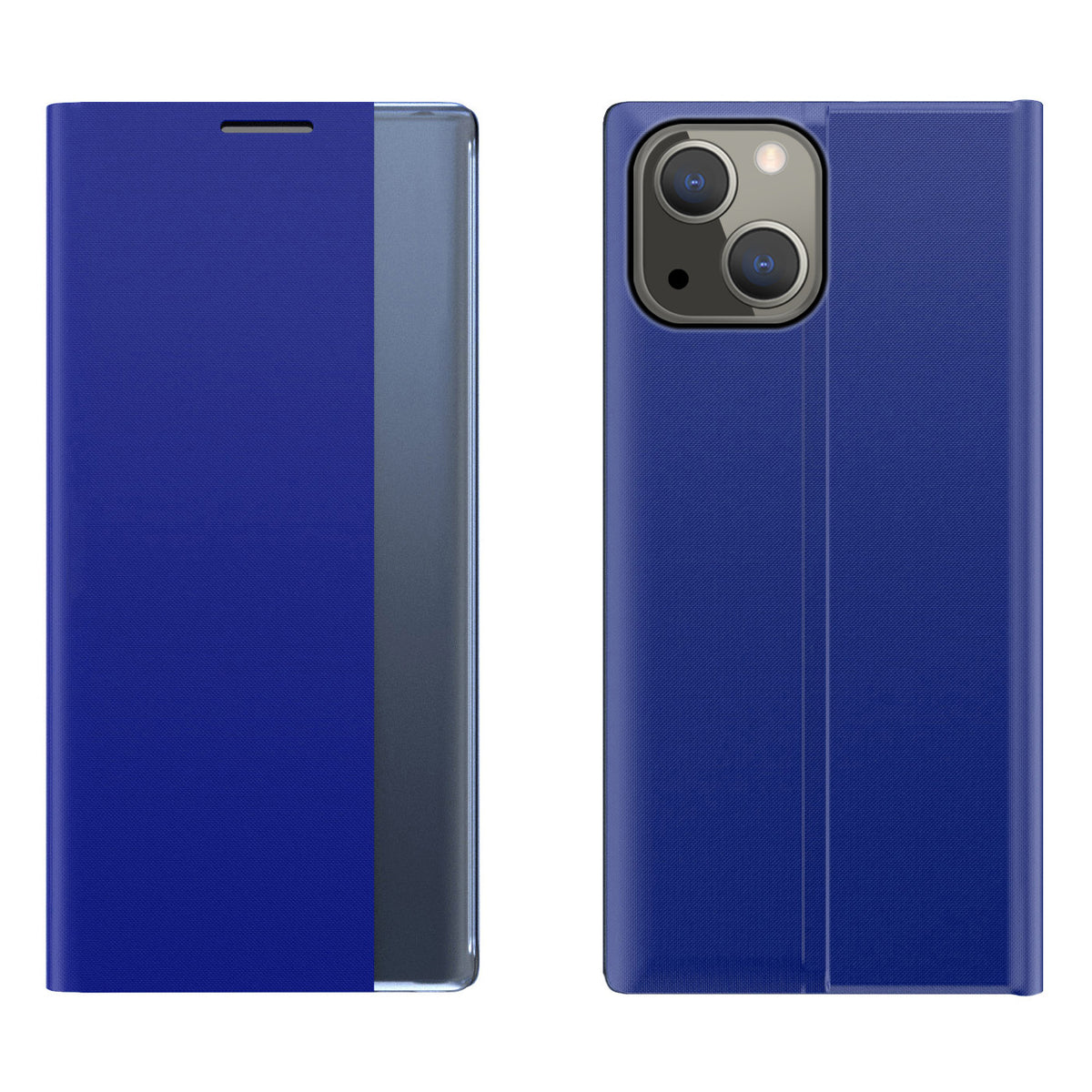 Husa Sleep Bookcase Type cu Smart Window pentru iPhone 13 Albastru