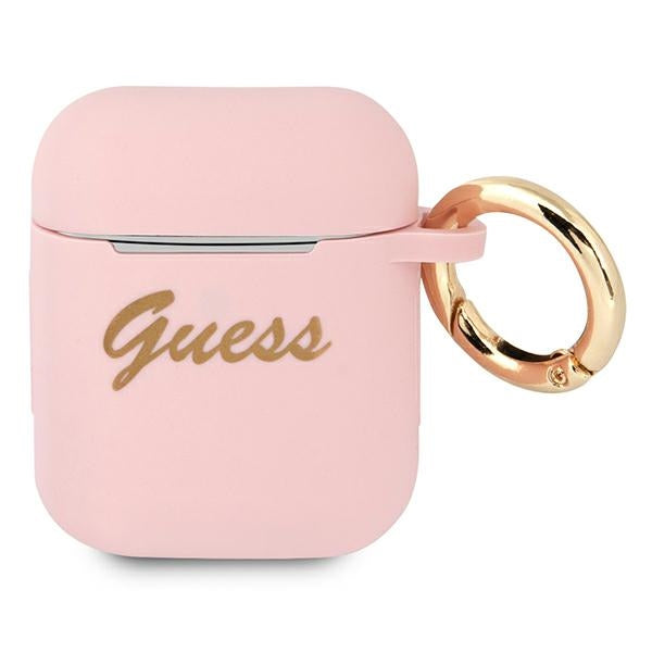 Husa Guess AirPods Cover Roz/Roz Silicone Vintage Script