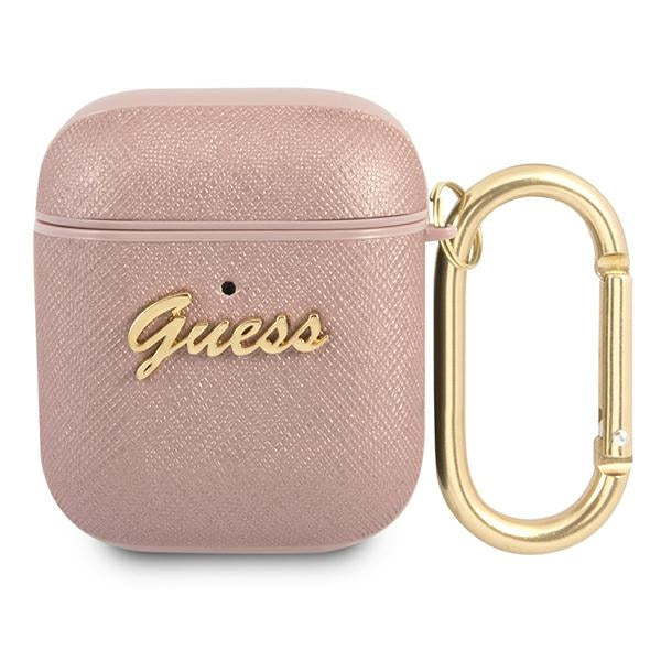 Husa Guess AirPods Cover Roz/Roz Saffiano Script Metal Collection