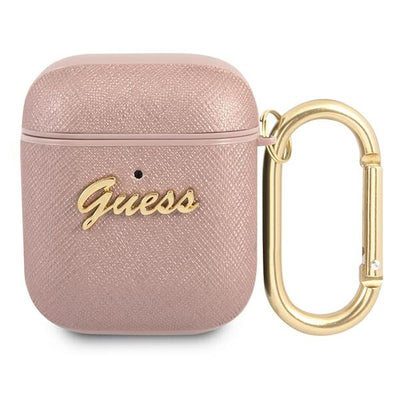 Husa Guess AirPods Cover Roz/Roz Saffiano Script Metal Collection