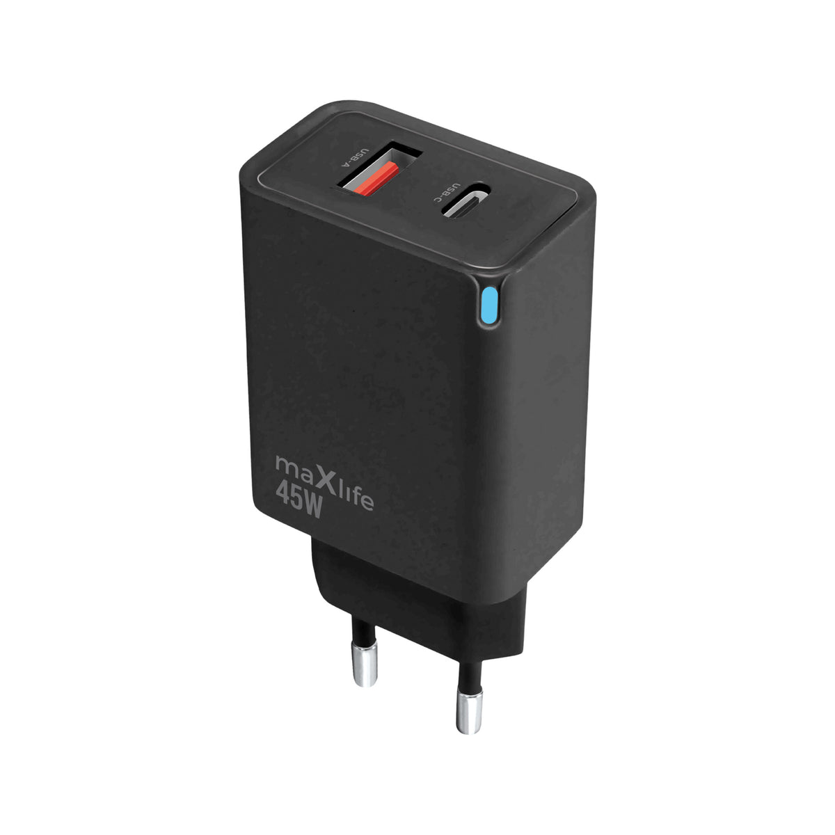 Incarcator Maxlife Gan PD QC 1x Usb-c 1x USB 45W Negru