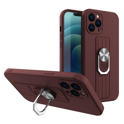 Husa Ring Silicone cu Finger Grip And Stand pentru iPhone 11 Pro Max Maro