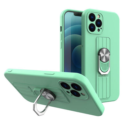 Husa Ring Silicone cu Finger Grip And Stand pentru iPhone 11 Pro Max Mint