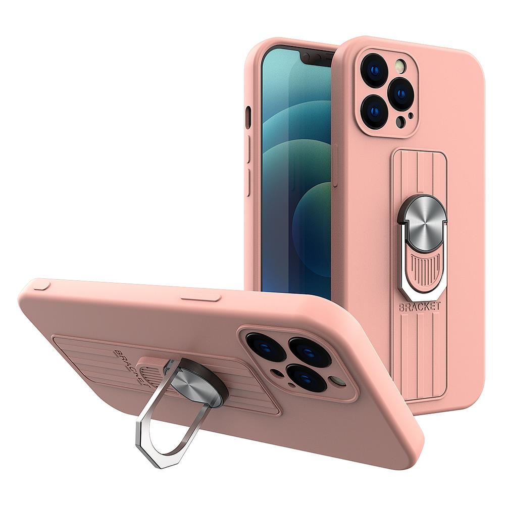 Husa Ring Silicone cu Finger Grip And Stand pentru Samsung Galaxy S21+ 5G (S21 Plus 5G) Roz