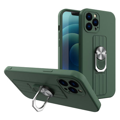 Husa Ring Silicone cu Finger Grip And Stand pentru Samsung Galaxy A72 4G Verde inchis