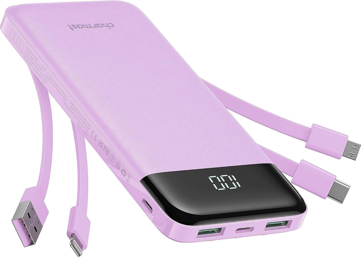 Cablu Charmast Acumulator extern 5V 3A 10000 Mah cu Built-in USB A / USB C / Lightning / Micro USB W1148 Mov