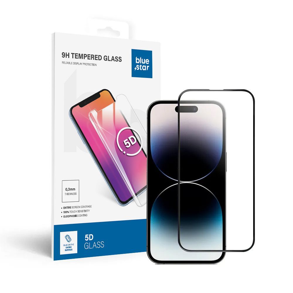 Folie Albastru Star sticla To iPhone 14 PRO (Full Glue) 5D Negru