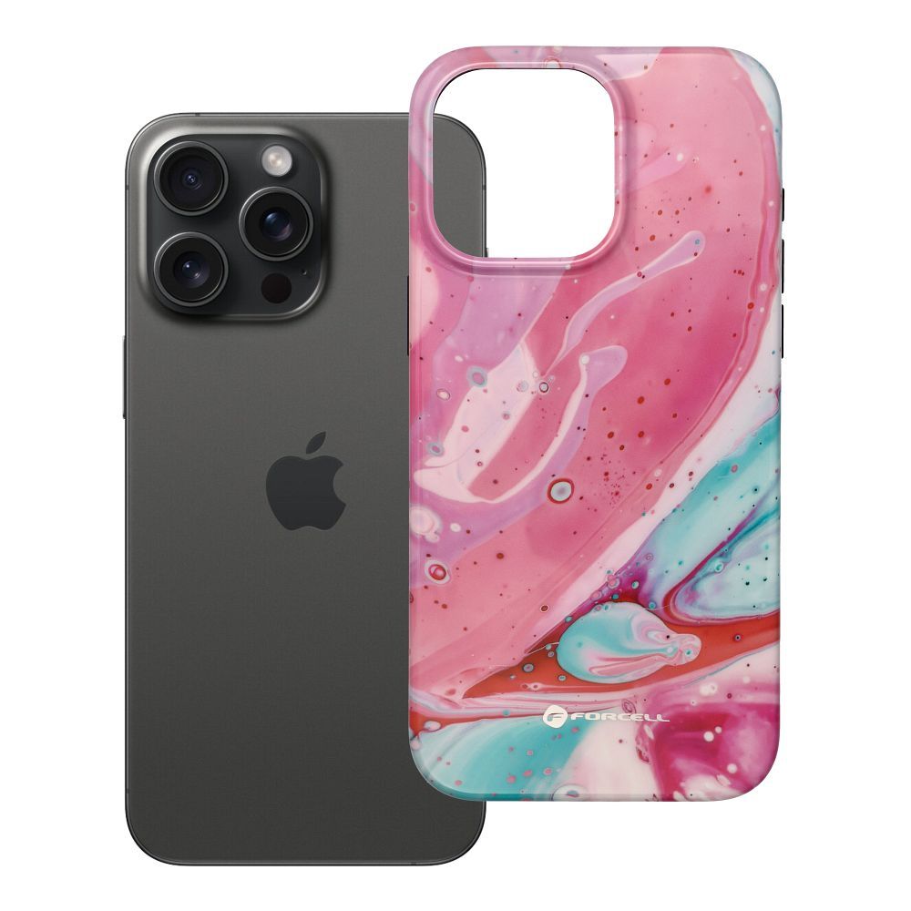 Husa Forcell pentru iPhone 15 PRO MAX F-protect Mirage Compatible cu Magsafe Military Drop-test Roz Marble