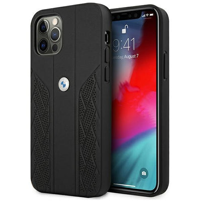 Husa BMW Leather Curve Perforate pentru iPhone 12 Pro Max - Negru