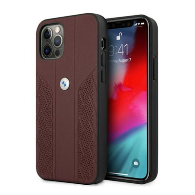 Husa BMW Leather Curve Perforate pentru iPhone 12 Pro Max - Rosu