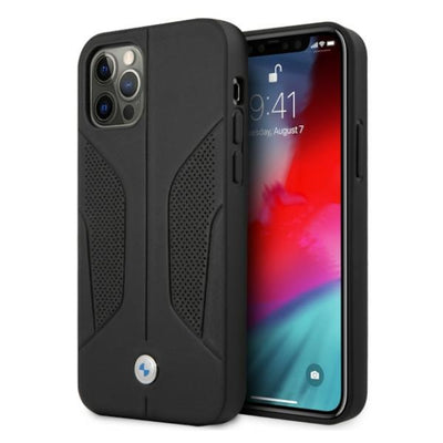 Husa BMW Leather Perforated Sides pentru iPhone 12 / iPhone 12 Pro - Negru