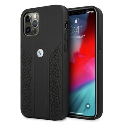 Husa BMW Leather Curve Perforate pentru iPhone 12 / iPhone 12 Pro - Negru