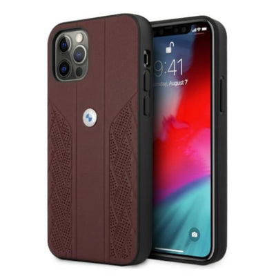 Husa BMW Leather Curve Perforate pentru iPhone 12 / iPhone 12 Pro - Rosu