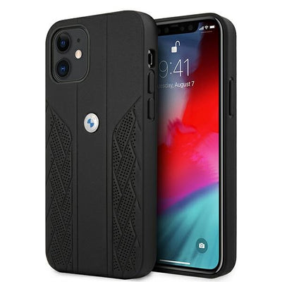Husa BMW Leather Curve Perforate pentru iPhone 12 Mini - Negru