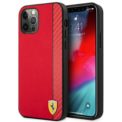Husa Ferrari Fesaxhcp12lre iPhone 12 Pro Max 6.7" Rosu/Rosu Hardcase On Track Carbon Stripe