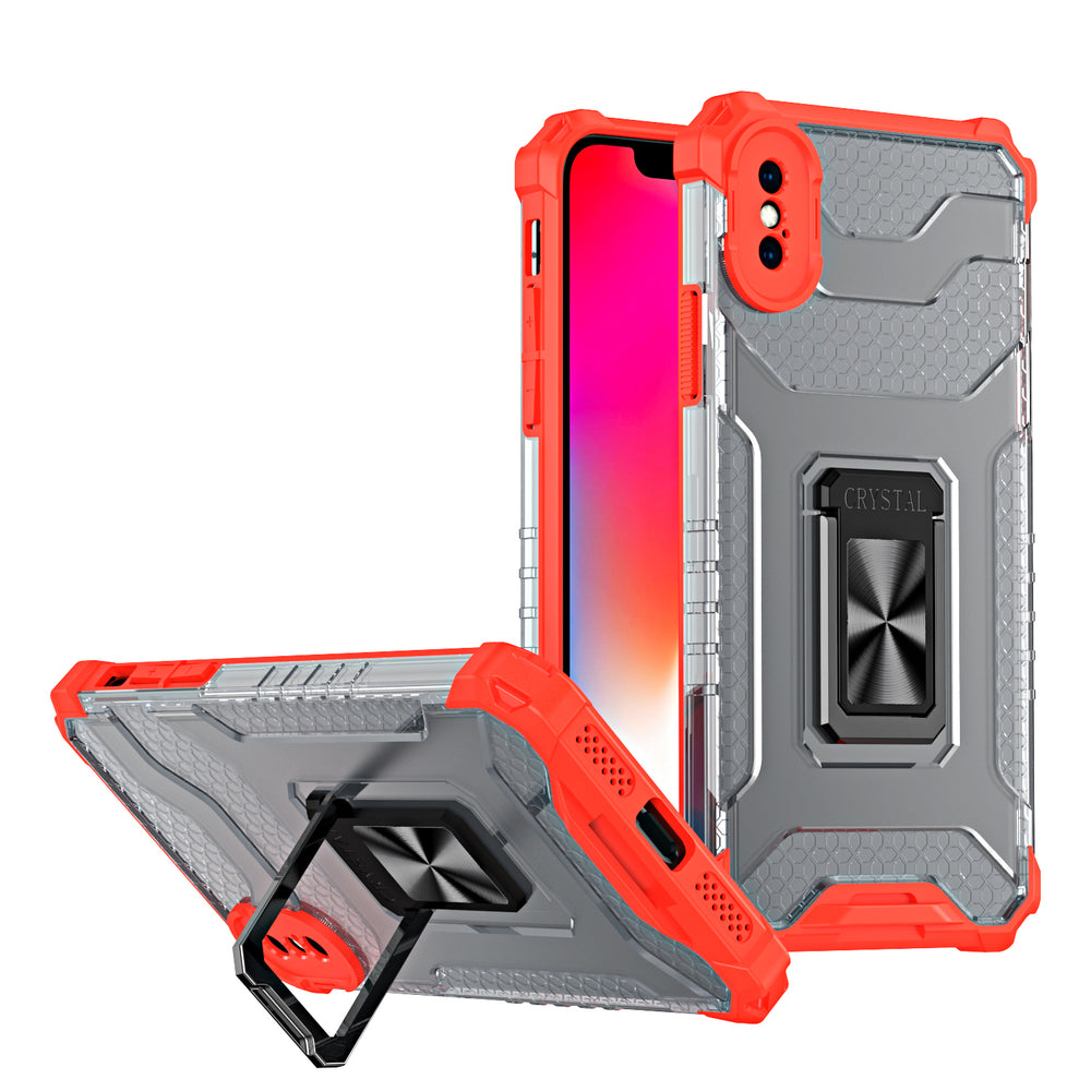 Husa Crystal Ring Kickstand Tough Rugged pentru iPhone XS Max Rosu