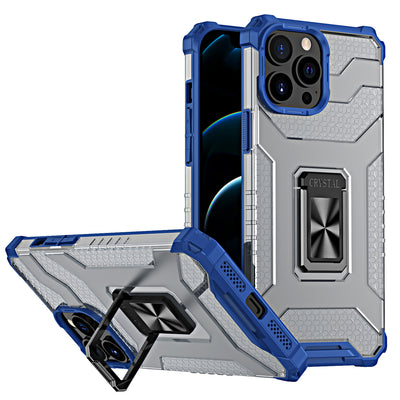 Husa Crystal Ring Kickstand Tough Rugged Cover pentru iPhone 12 Pro Albastru