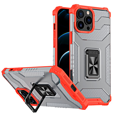 Husa Crystal Ring Kickstand Tough Rugged Cover pentru iPhone 12 Pro Max Rosu