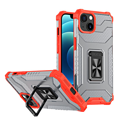 Husa Crystal Ring Kickstand Tough Rugged Cover pentru iPhone 13 Rosu