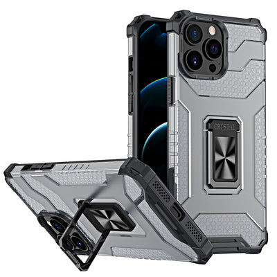 Husa Crystal Ring Kickstand Tough Rugged Cover pentru iPhone 13 Pro Negru