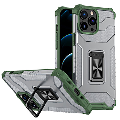 Husa Crystal Ring Kickstand Tough Rugged Cover pentru iPhone 13 Pro Verde