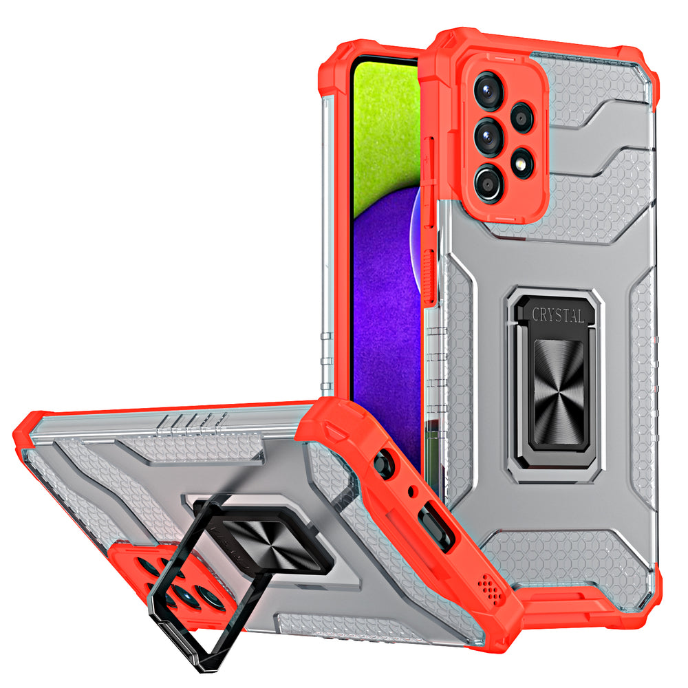 Husa Crystal Ring Kickstand Tough Rugged Cover pentru Samsung Galaxy A72 4G Rosu