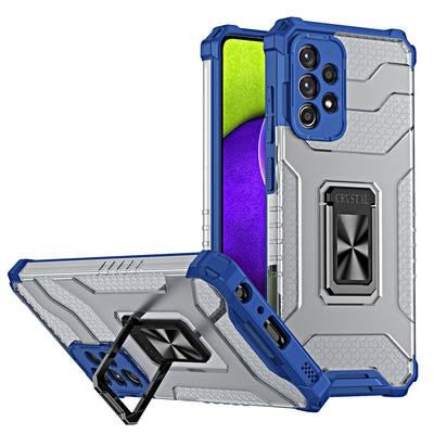 Husa Crystal Ring Kickstand Tough Rugged Cover pentru Samsung Galaxy A72 4G Albastru