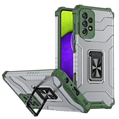 Husa Crystal Ring Kickstand Tough Rugged Cover pentru Samsung Galaxy A72 4G Verde
