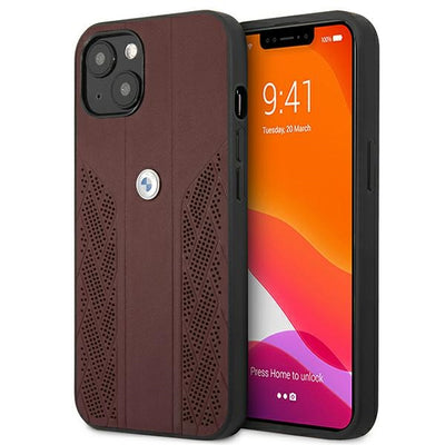 Husa BMW Leather Curve Perforate pentru iPhone 13 - Rosu