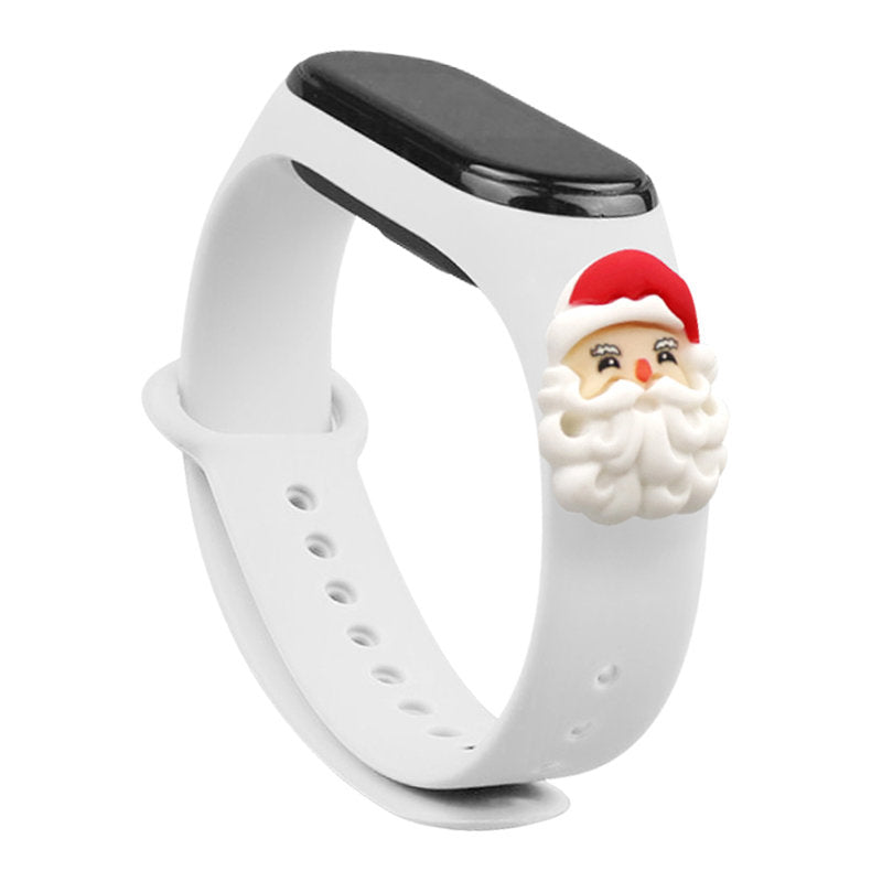 Curea Xmas pentru Xiaomi Mi Band 3 / 4 Christmas Silicone Bracelet cu Santa Claus - Alb