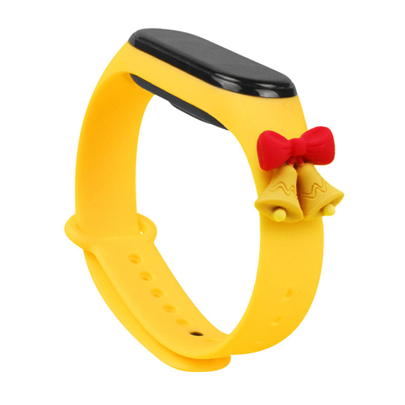 Curea Xmas pentru Xiaomi Mi Band 3 / 4 Christmas Silicone Bracelet cu Bells - Galben