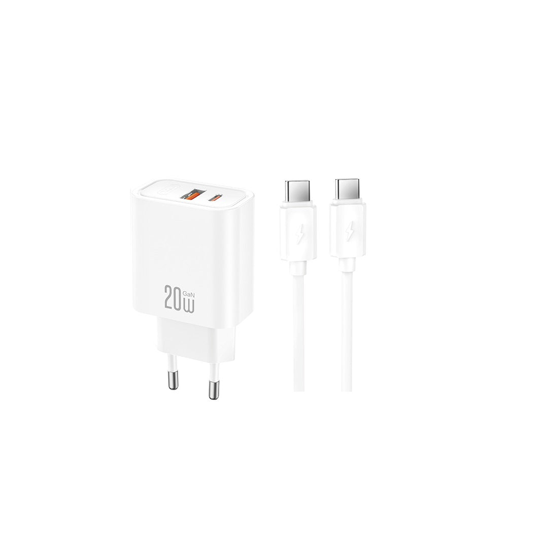 Cablu XO Incarcator priza Ce42 PD 30W 1x Usb-c 1x USB Alb + Usb-c - Usb-c