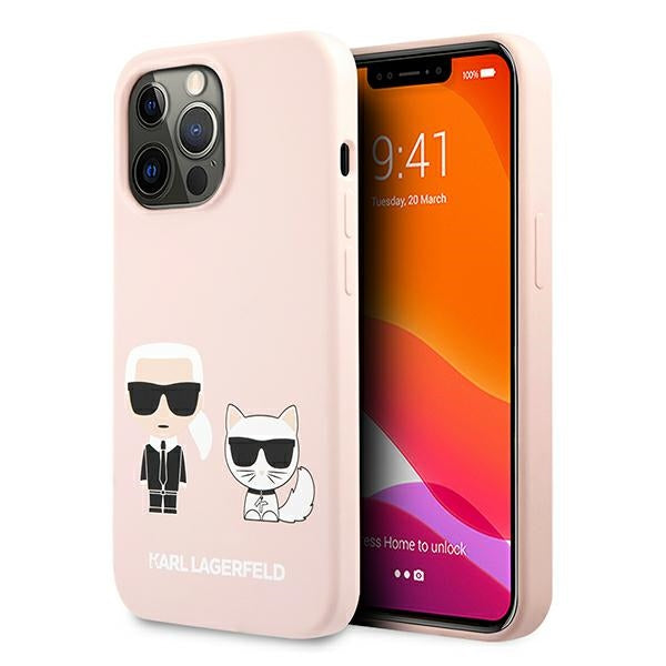 Husa Karl Lagerfeld Silicone Karl&Choupette pentru iPhone 13 Pro / iPhone 13 - Roz deschis