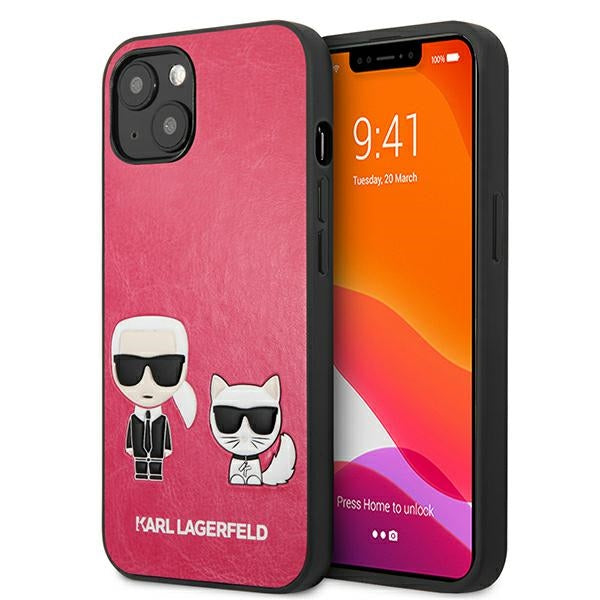 Husa Karl Lagerfeld Ikonik Karl&Choupette iPhone 13 Mini - Fuchsia