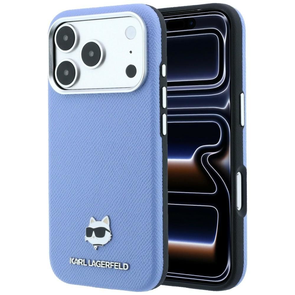 Husa Karl Lagerfeld pentru iPhone 18 Pro/ 17 Pro Compatible cu Magsafe (Grained Choupette Head Metal) Albastru deschis