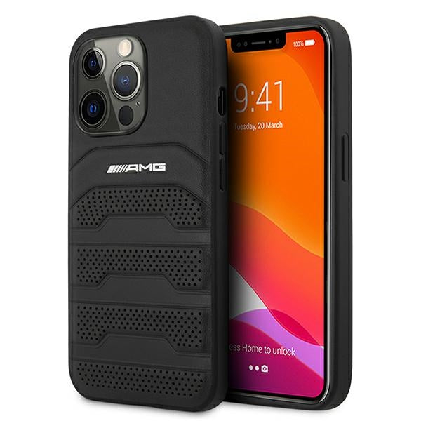 Husa AMG Leather Debossed Lines pentru iPhone 13 Pro / iPhone 13 - Negru