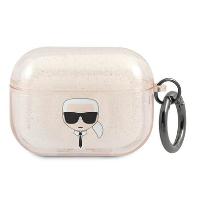 Husa Karl Lagerfeld Glitter Karl's Head pentru AirPods Pro - Auriu